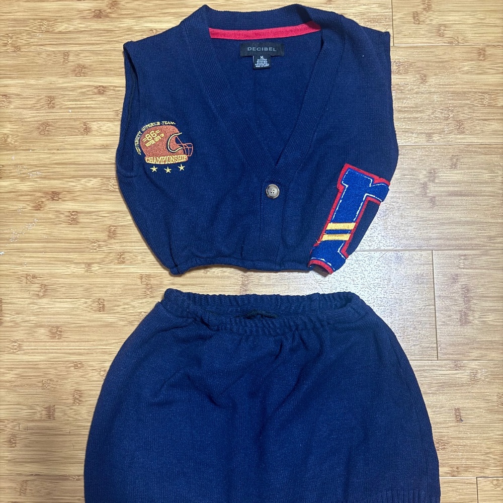 Custom Reworked Varsity Knit Set – Cropped Cardigan & Skirt